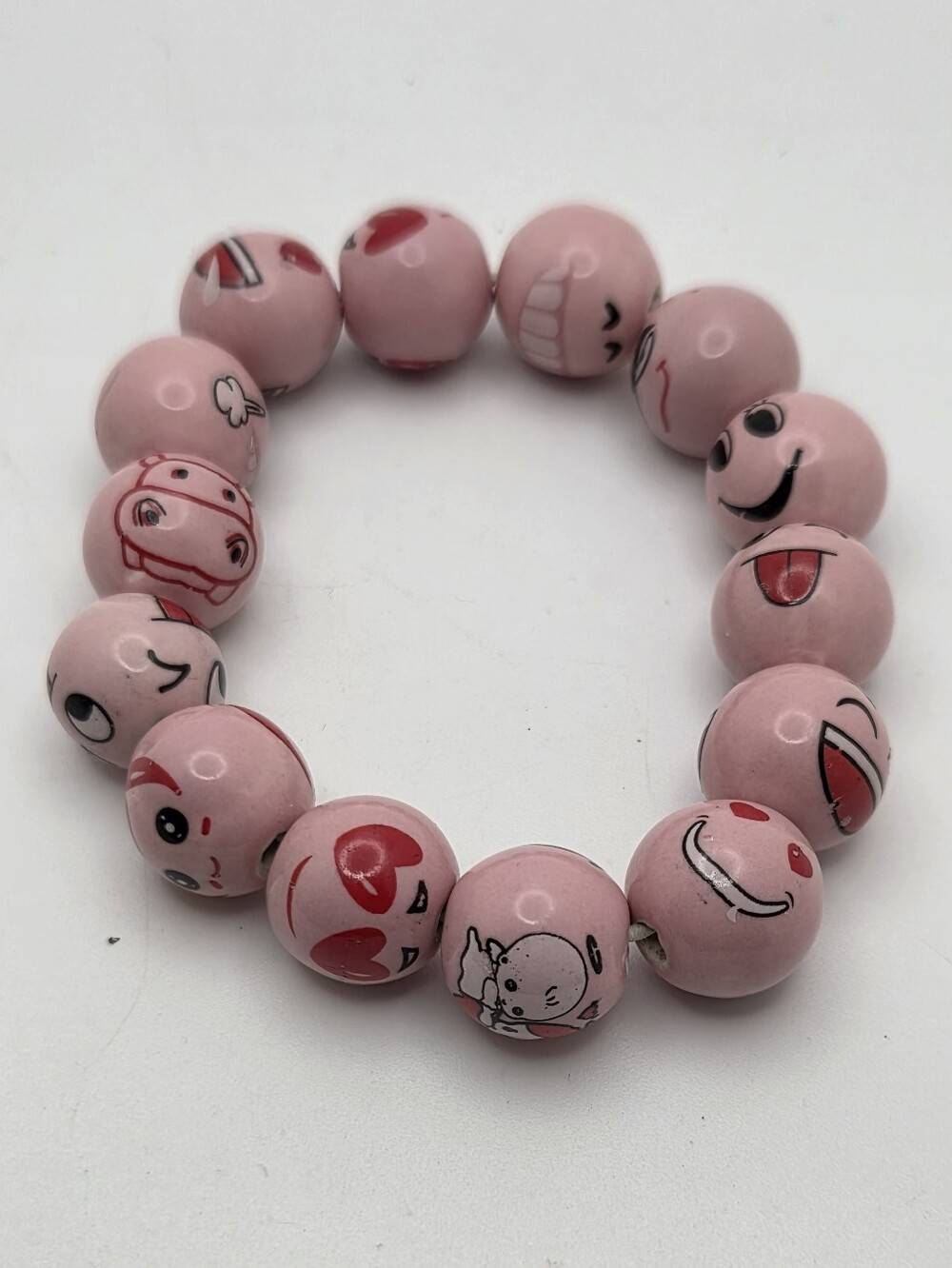 Pink Emoji Bead Stretch Bracelet